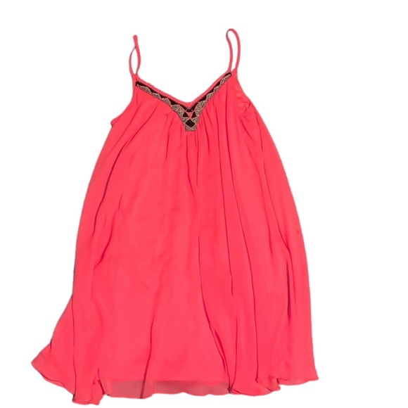 EXPRESS: Beaded V-Neck Trapeze Dress in Salmon - Size Small - Picture 7 of 13